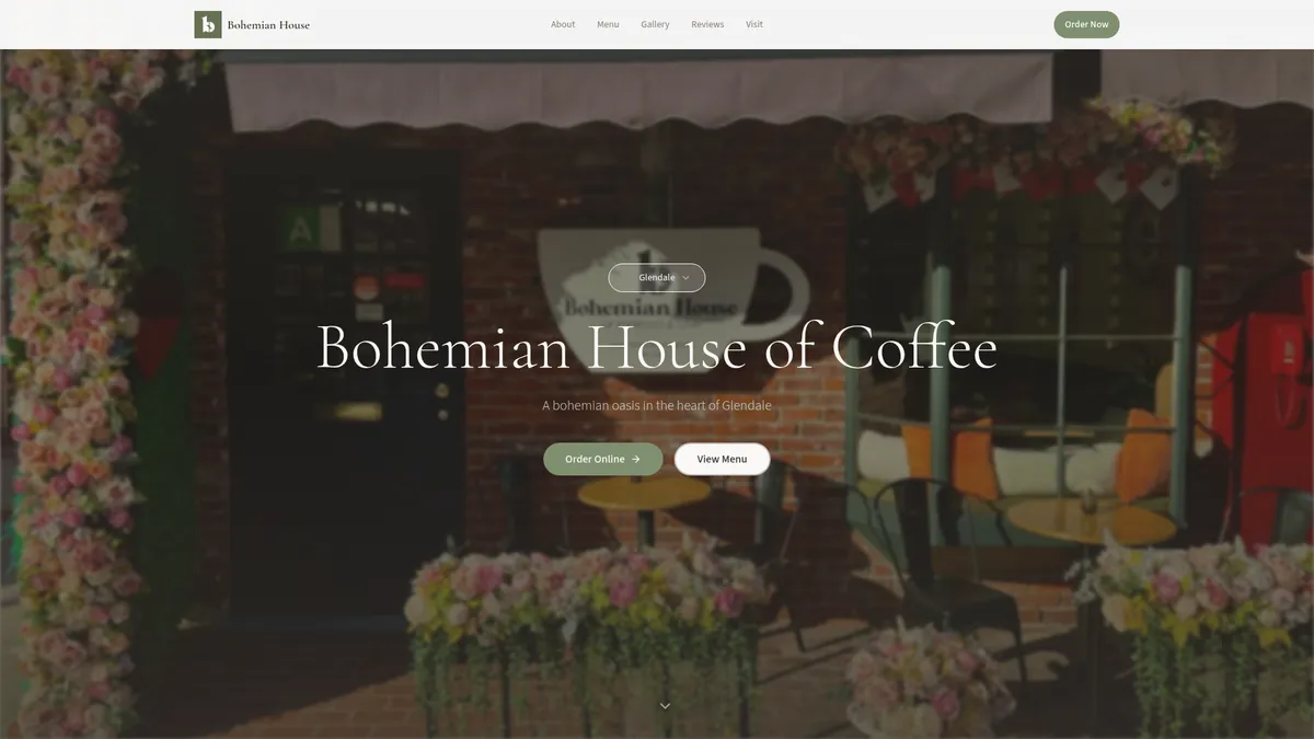 Custom website design for Bohemian House of Coffee main site