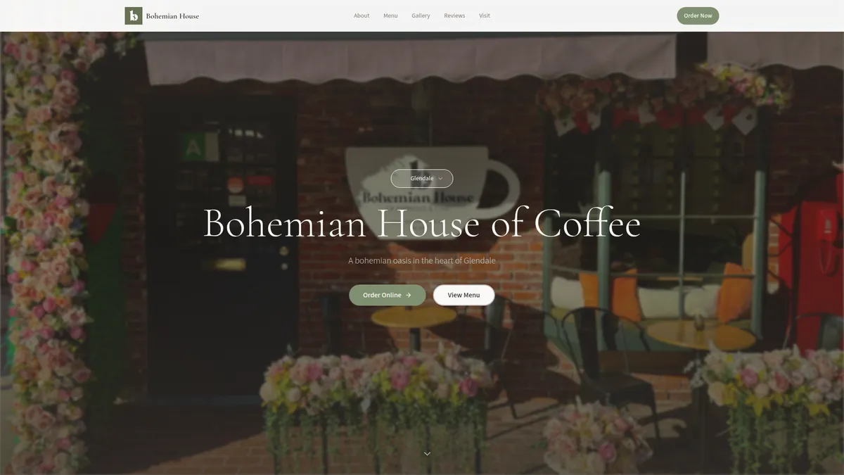 Custom website design for Bohemian House of Coffee in Glendale, Los Angeles