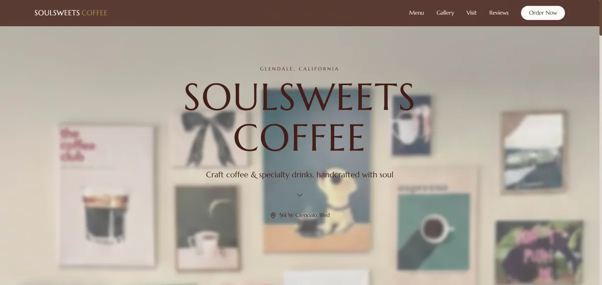 Custom website design for Soulsweets Coffee shop in Los Angeles