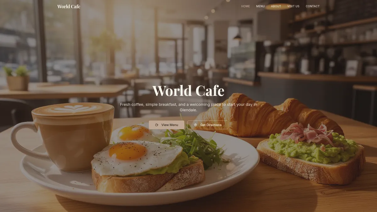 Custom website design for World Cafe in Glendale
