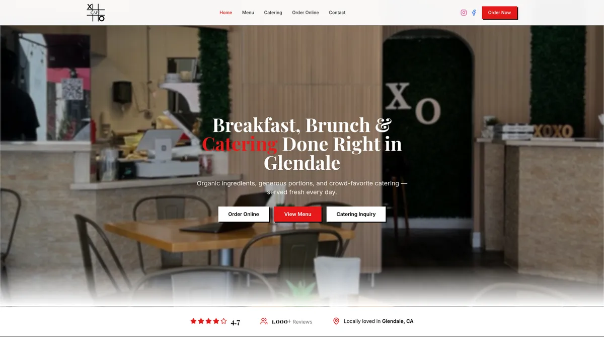 Custom website design for XO Cafe in Glendale